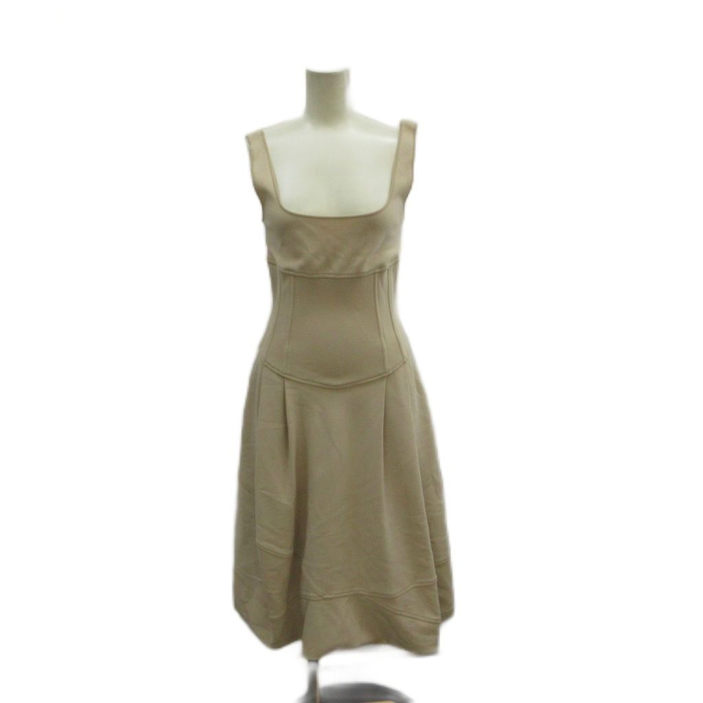 フォクシー ブティック FOXEY BOUTIQUE ノースリーブワンピース 40 ベージュ ひざ丈 スクエアネック 17713-SNMAE90-2 /KK ■G