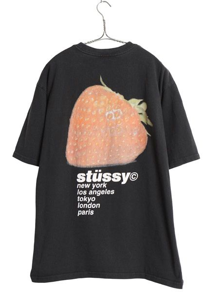 ステューシー ストロベリー イラスト プリント Tシャツ メンズ L 古着 ヘビーウェイト コットン イチゴ グラフィック アート ロゴ ブラック