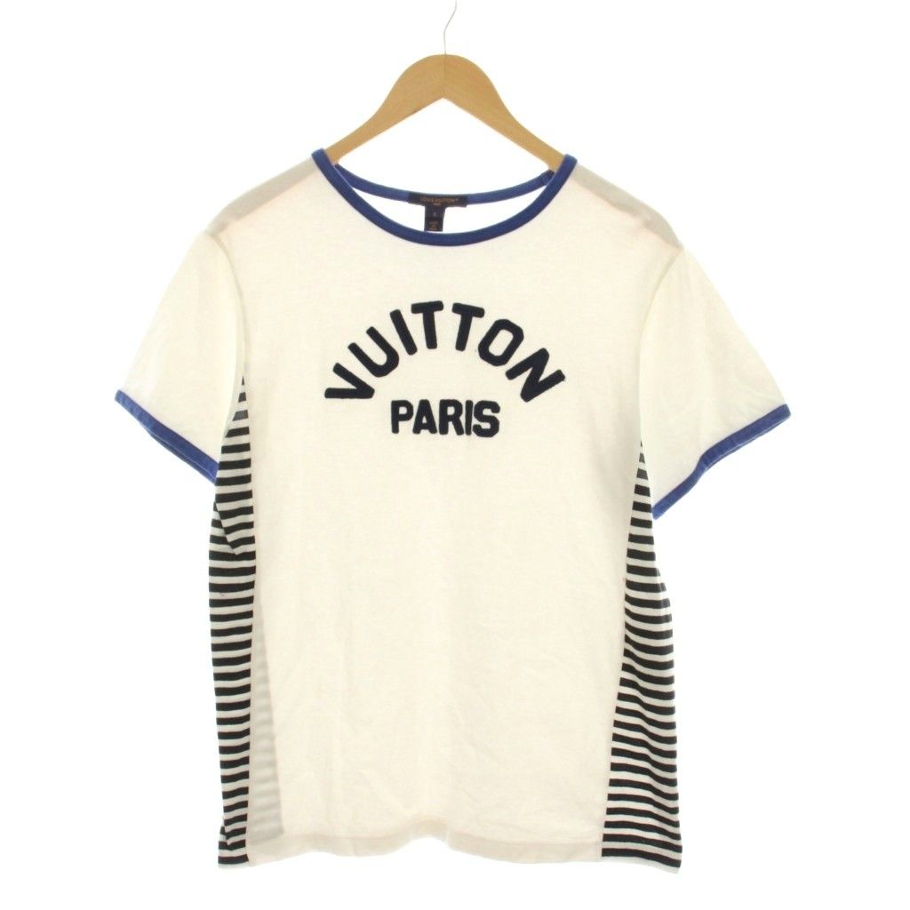 ルイヴィトン LOUIS VUITTON 23SS Tシャツ カットソー 半袖 ロゴ ボーダー S 白 ホワイト 青 ブルー RW232W OB0 FPTB06 /YM