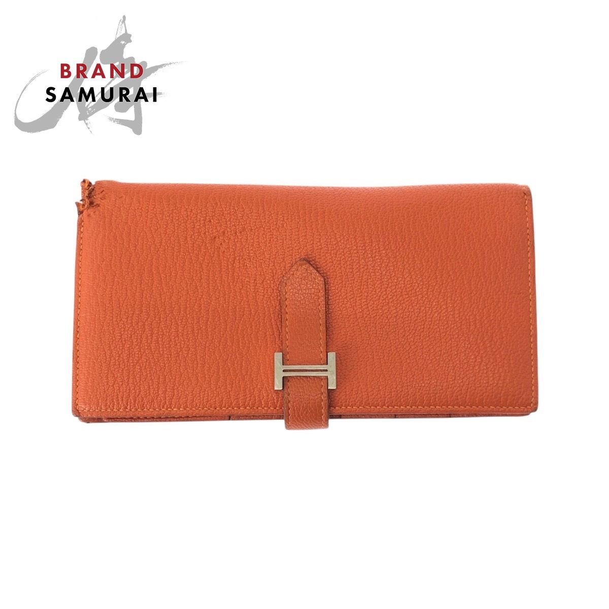 HERMES エルメス ベアンスフレ オレンジ シルバー金具 ヴォーエプソン
