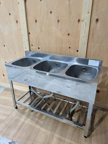 東製作所 アズマ 3槽シンク KP3-1200 W1200×D450×H800 愛知 中古 ステンレスシンク 三槽シンク 流し台 飲食店 厨房 保健所 キッチンカー 19,250円