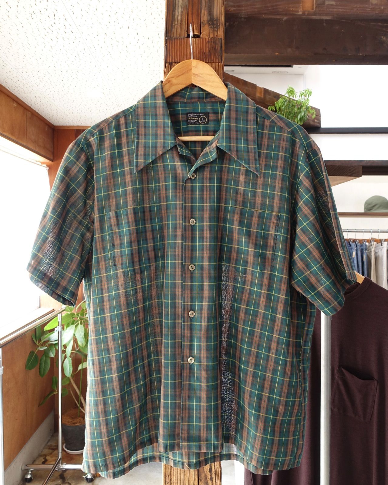 70s TOWNCRAFT S/S Check Shirt Size L タウンクラフト チェックシャツ