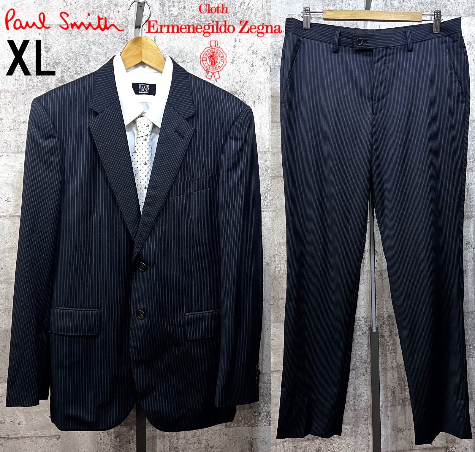 Paul Smith ポールスミス　ゼニア　スーツ　上下　セットアップ　黒灰　M 美品 ポールスミス ゼニア生地 シルク混 スーツ 上下セットアップ XL