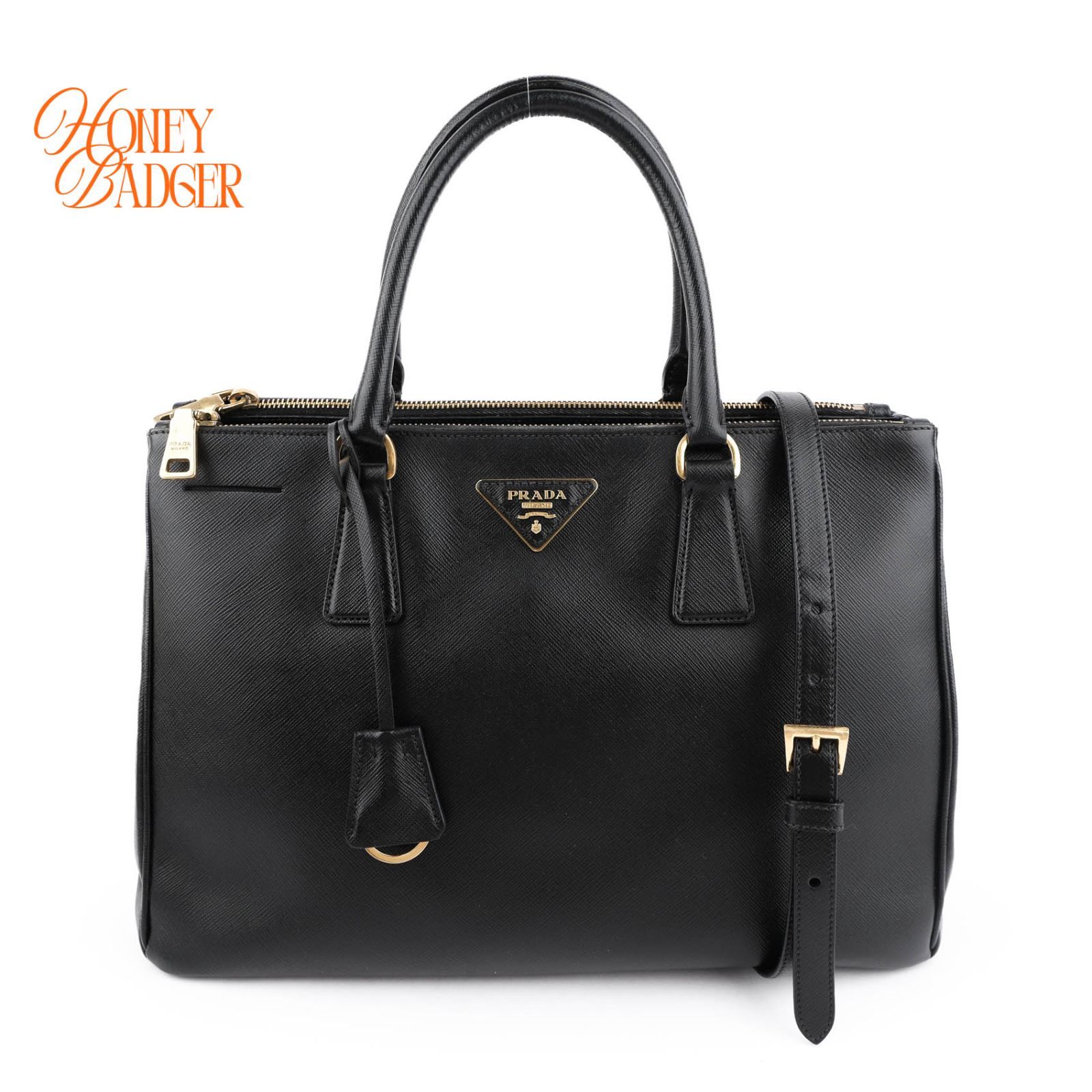 【美品】プラダ PRADA ガレリア ラージ サフィアーノレザー 2WAY ハンドバッグ ブラック