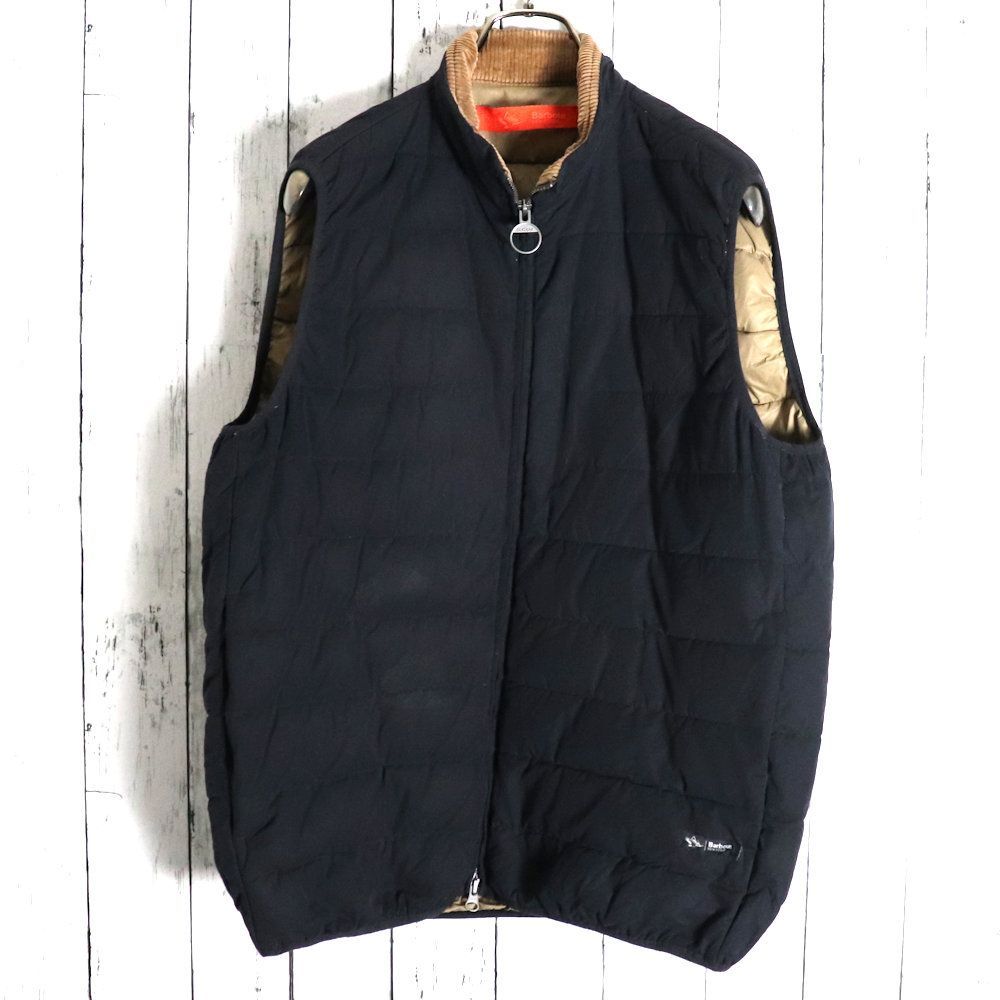 ダウンベスト　Barbourバブアー　紺色ネイビー　無地シンプル　ヴィンテージ Barbour バブアー ファイバーダウンベスト 襟コーデュロイ ネイビー 紺