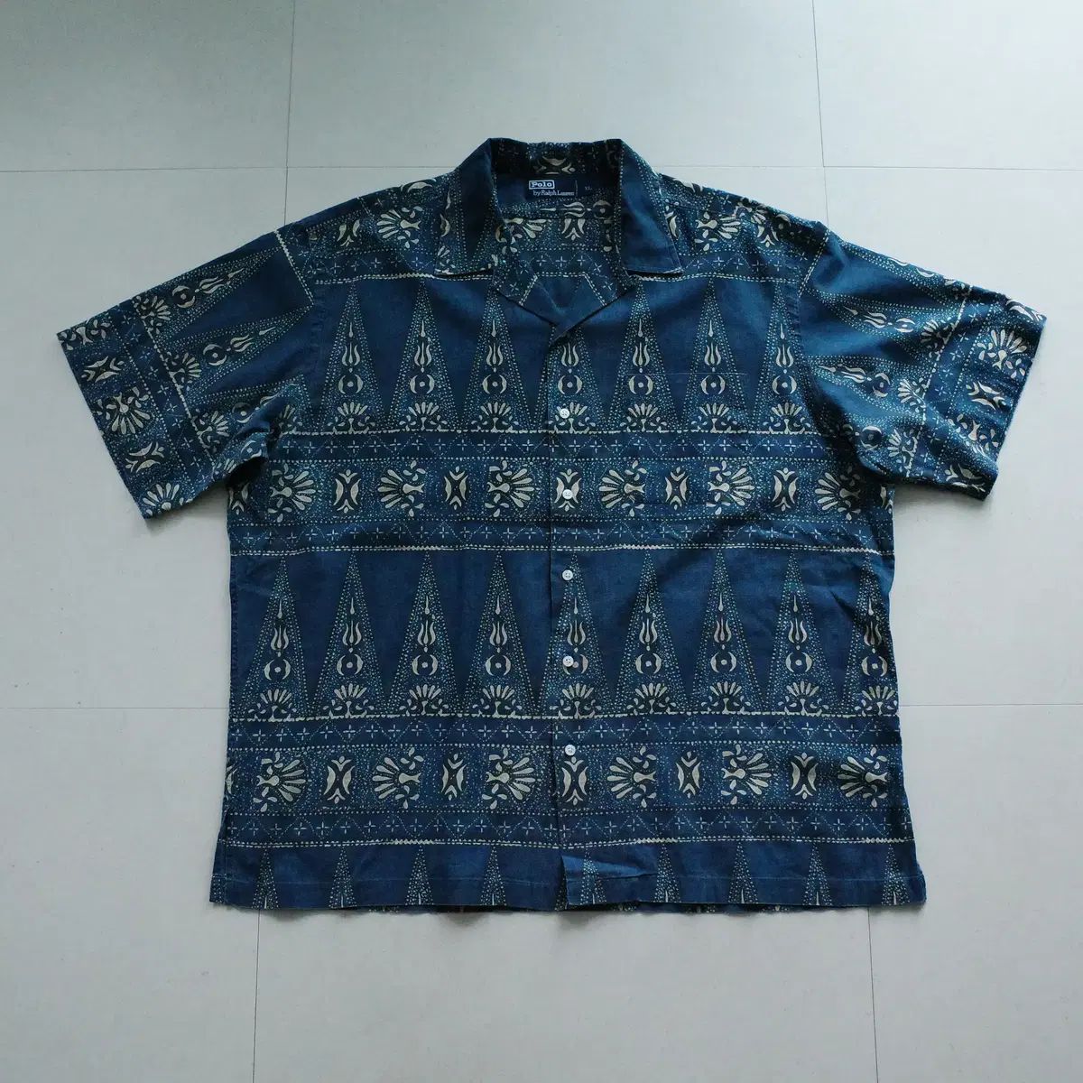 90s レア ポロ バイ ラプロレン バティック パータン Indigo オープンカラー シャツ XL