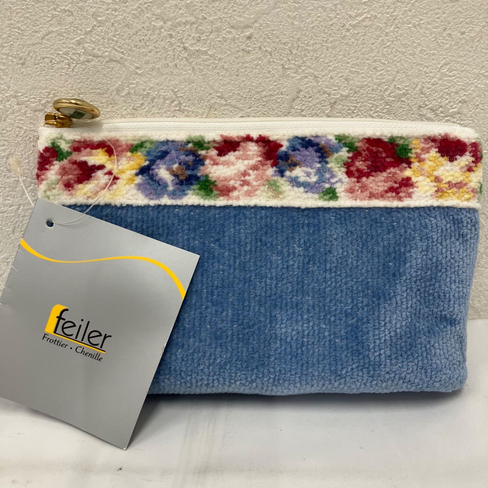 5387 【美品】 FEILER フェイラー タグ付き ポーチ ブルー 水色 ライト