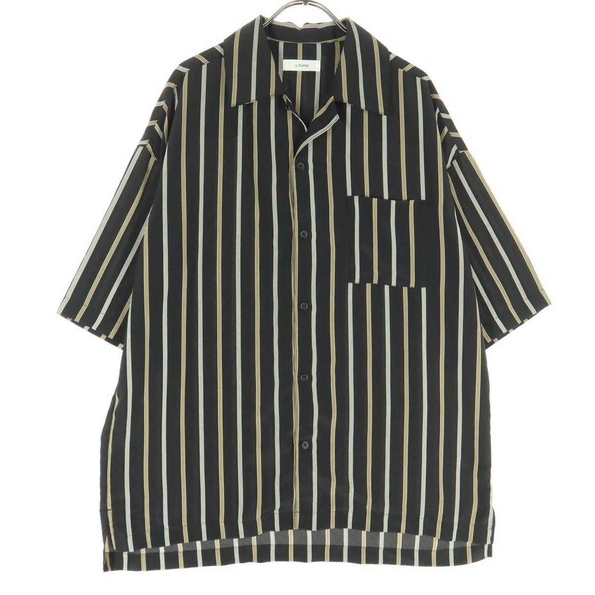 美品 LIDNM リドム 日本製 ストライプ柄 半袖 オープンカラーシャツ L