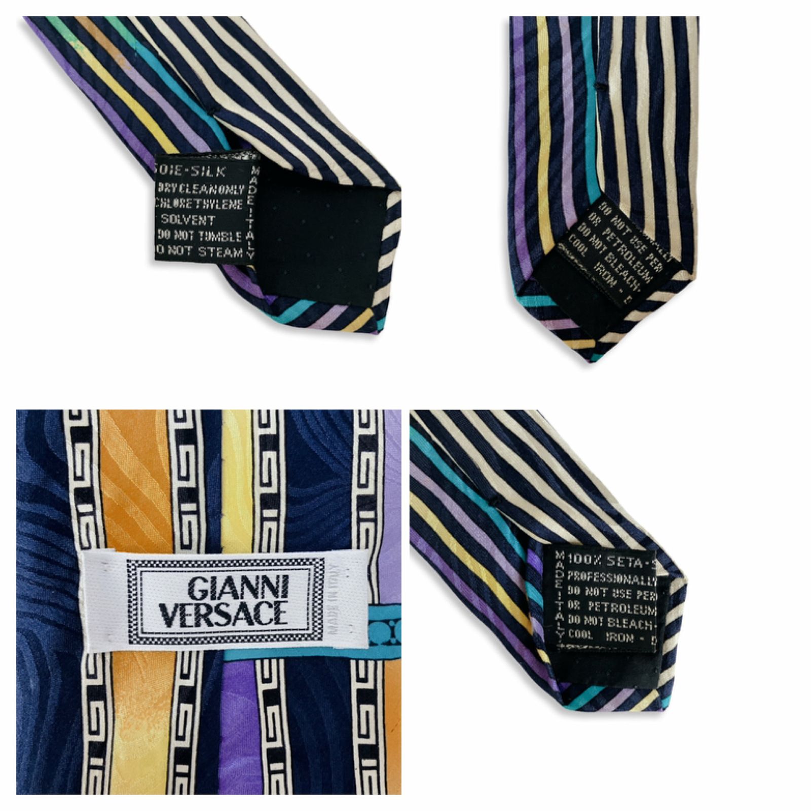 GIANNI VERSACE ジャンニヴェルサーチ グレカ ストライプ柄 シルク