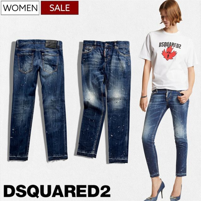 【定価132,000円(税込)】DSQUARED2 ディースクエアード 美しいシルエットラインで魅せる スプラッシュペイント加工デニムパンツ クラッシュ加工 ジーンズ ウォッシュデニム《SHARPEI JEAN-シャーペイジーン-》 S75LB0980S303