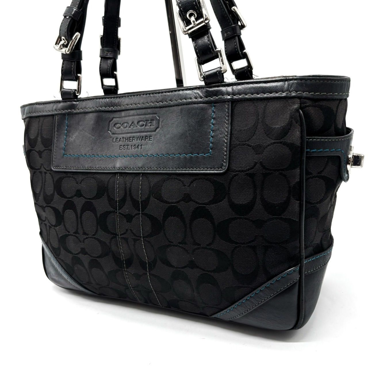 [Good] Coach Y2K Signature Canvas Leather Handbag Silverparts Black Unisex Coach Handbag