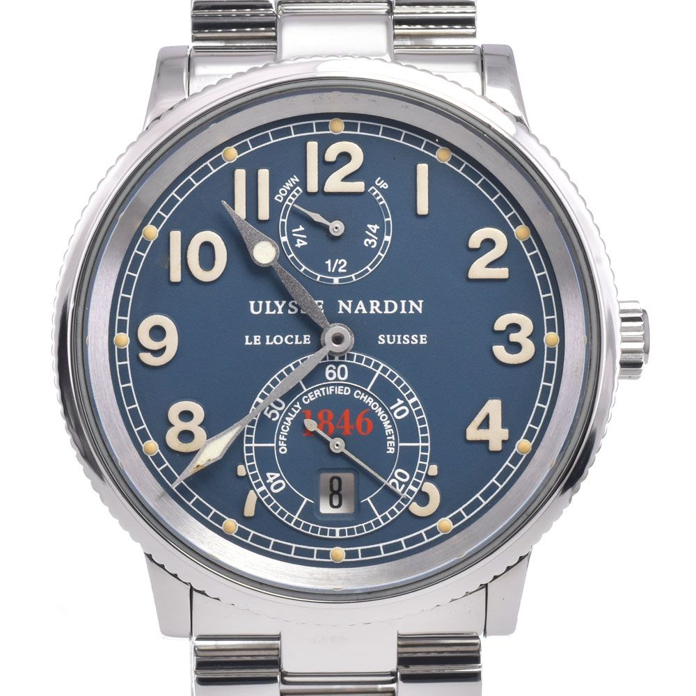 ユリス・ナルダン Ulysse Nardin 263-22 マリーンクロノメーター 1846 デイト ブルー 自動巻き メンズ 良品 箱付き 腕時計 R#149086