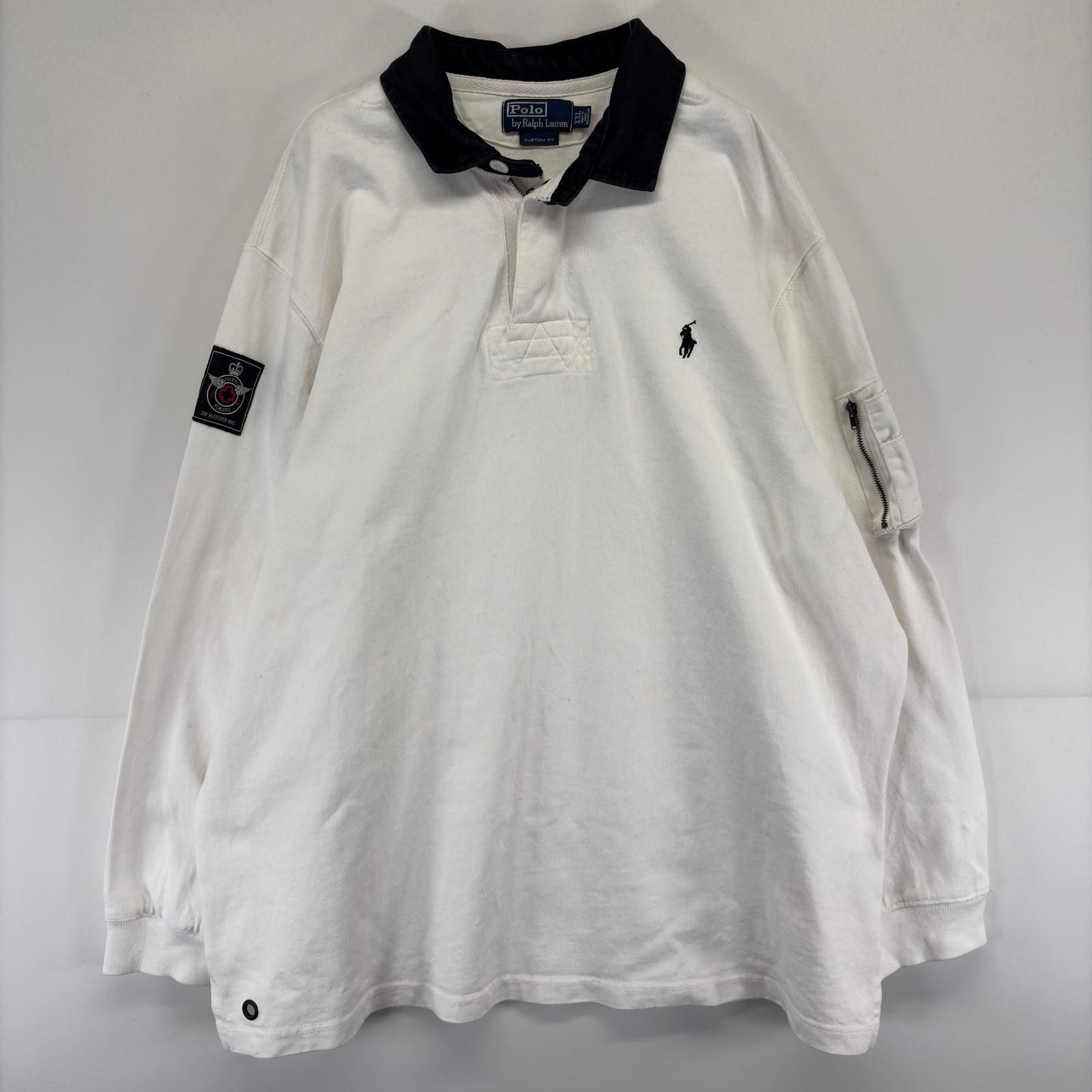 古着 ポロバイラルフローレン Polo by Ralph Lauren 長袖シャツ ラガーシャツ ワンポイント ハーフジップ 2XL ホワイト メンズ