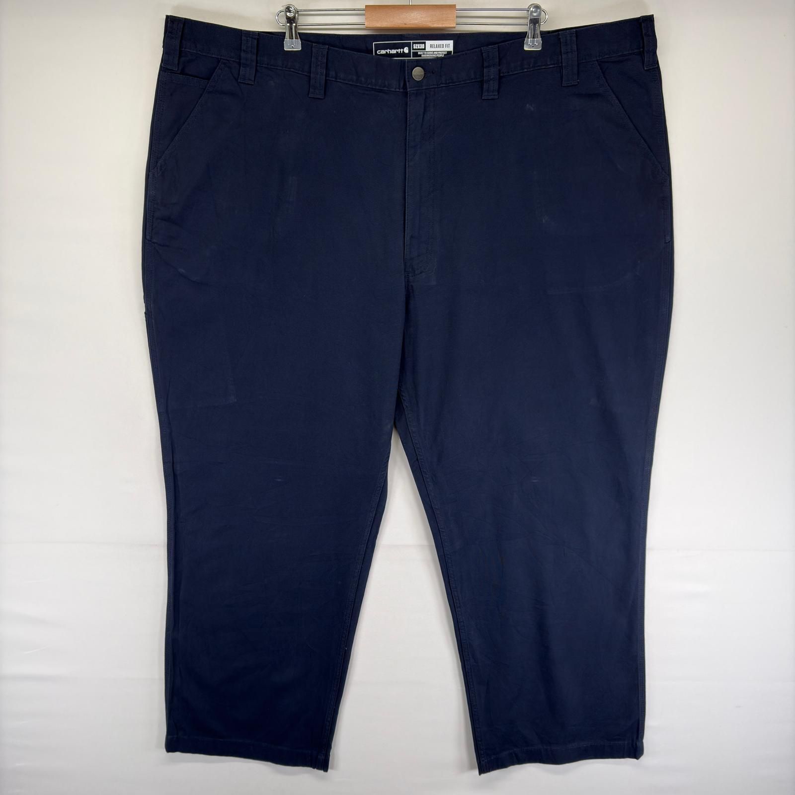 古着 デッドストック カーハート Carhartt ダック パンツ サイドポケット タグ付 ワンポイントロゴ w52 L30 ネイビー系 メンズ