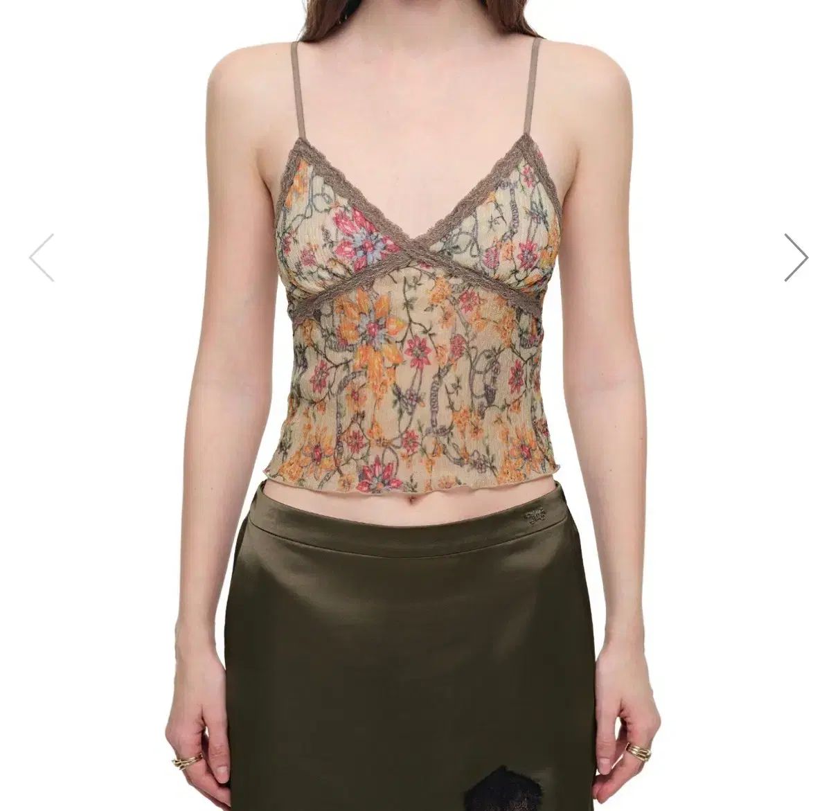 METALLIC FLORAL 03 LACE CAMI TOP Yellow 新品