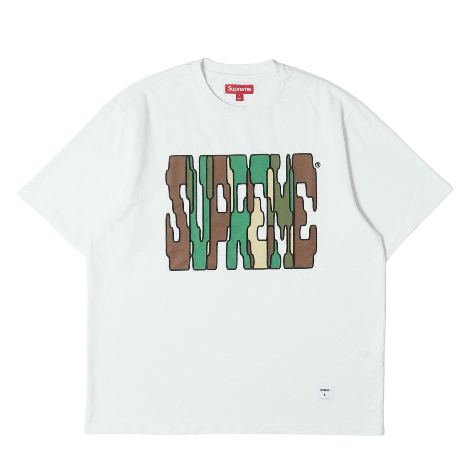 【美品】Supreme シュプリーム Tシャツ ホワイト 白 サイズ:L 23AW ビッグ ロゴパッチ ヘビーウエイト クルーネック Tシャツ Digi S/S Top トップス カットソー 半袖【メンズ】【中古】