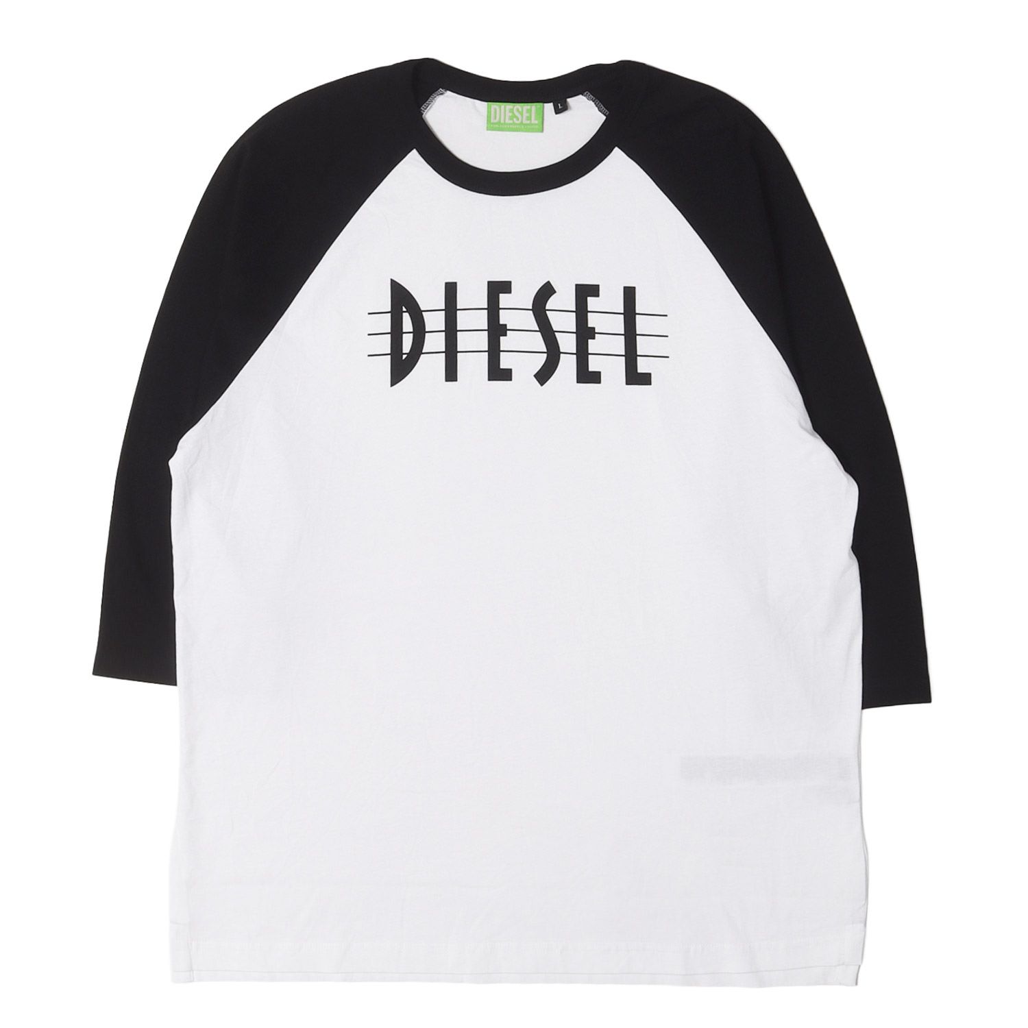 【美品】DIESEL ディーゼル カットソー ブラック ホワイト 黒白 サイズ:L ロゴ ベースボール カットソー T-BEISBOL A02188 0GRAF GREEN LABEL トップス Tシャツ【メンズ】【中古】