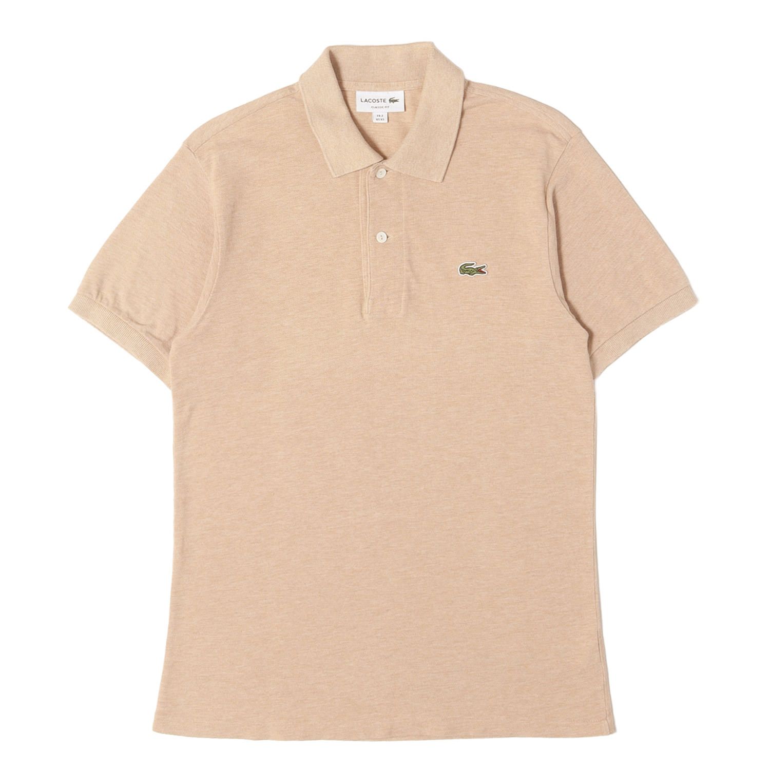 【美品】LACOSTE ラコステ ポロシャツ ヘザーライトベージュ サイズ:XS ワニワッペン 刺繍 ピケポロシャツ 日本製 トップス 半袖【メンズ】【中古】