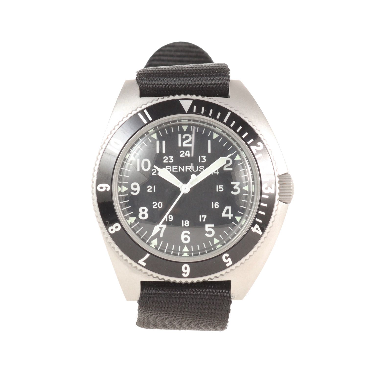 【美品】BENRUS ベンラス 1970年代復刻 米軍 特殊部隊モデル ミリタリーウォッチ 腕時計 TYPE2-SL SILVER COMBAT BLACK ブラック シルバー ブランド ファッション アイテム【メンズ】【中古】 16,415円