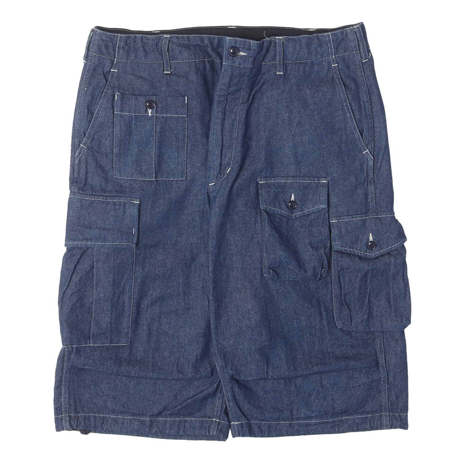 【美品】Engineered Garments エンジニアドガーメンツ パンツ インディゴ サイズ:L 23AW BEAMS PLUS 別注 スラブデニム カーゴ クロップドパンツ BDU 3/4 Shorts Denim USA製 コラボ【中古】