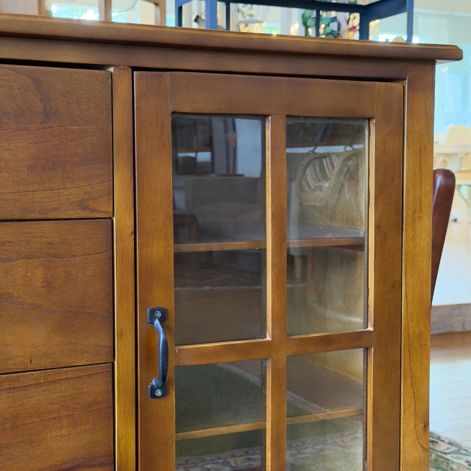 新品】Vintage Style Cabinet / キャビネット 4引出し ガラス扉 天然木