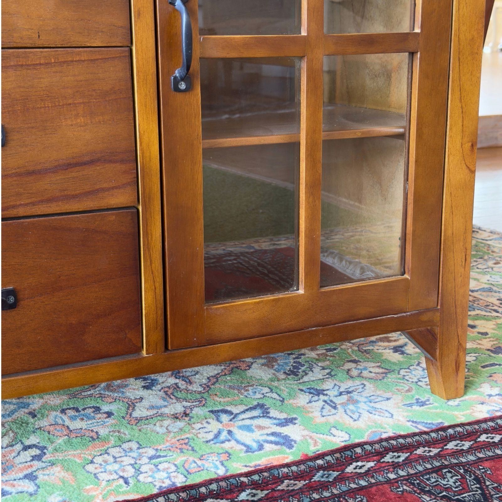 新品】Vintage Style Cabinet / キャビネット 4引出し ガラス扉 天然木