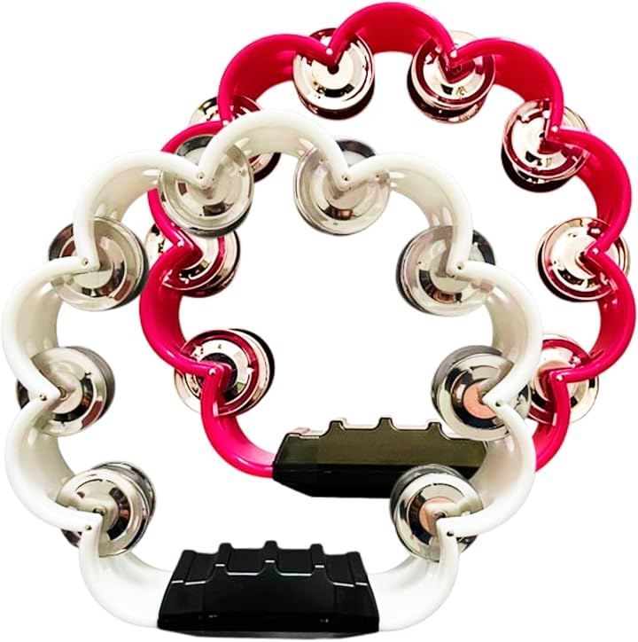 Merrytime Tambourines, Set of 2, Musical Instruments, Percussion, Karaoke, Banquets, Sports Festivals, and School Events (Rose Red+White)