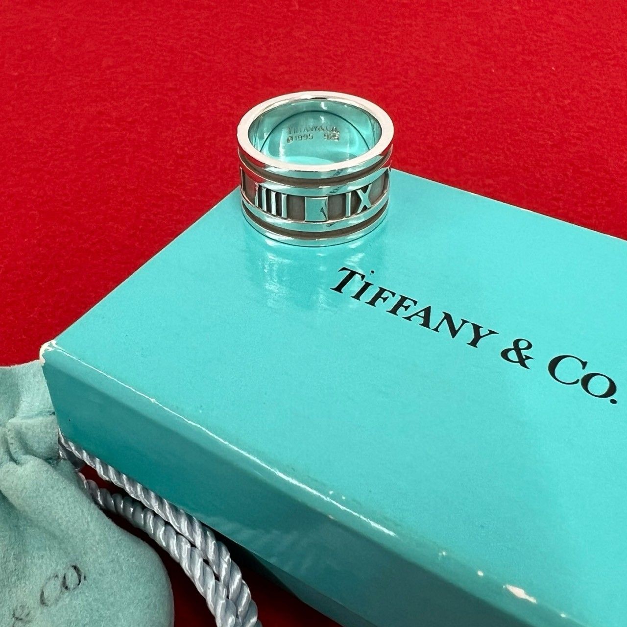 極 美品 箱 袋付 TIFFANY&Co. ティファニー ヴィンテージ アトラス ワイド リング シルバー925 指輪 14号 アクセサリー シルバー 25378
