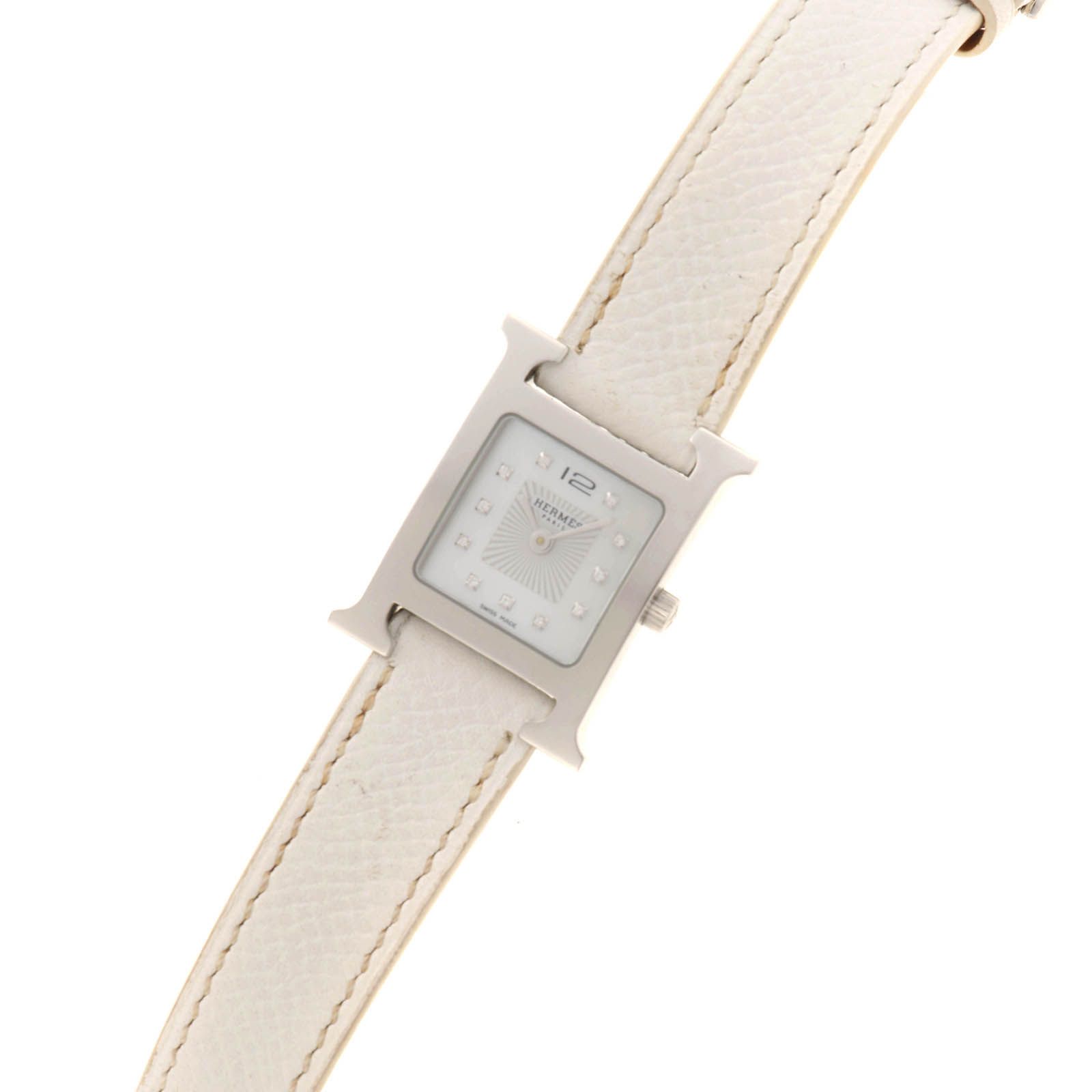 HERMES エルメス Hウォッチ HH1.210 ホワイトシェル/11ポイントダイヤ