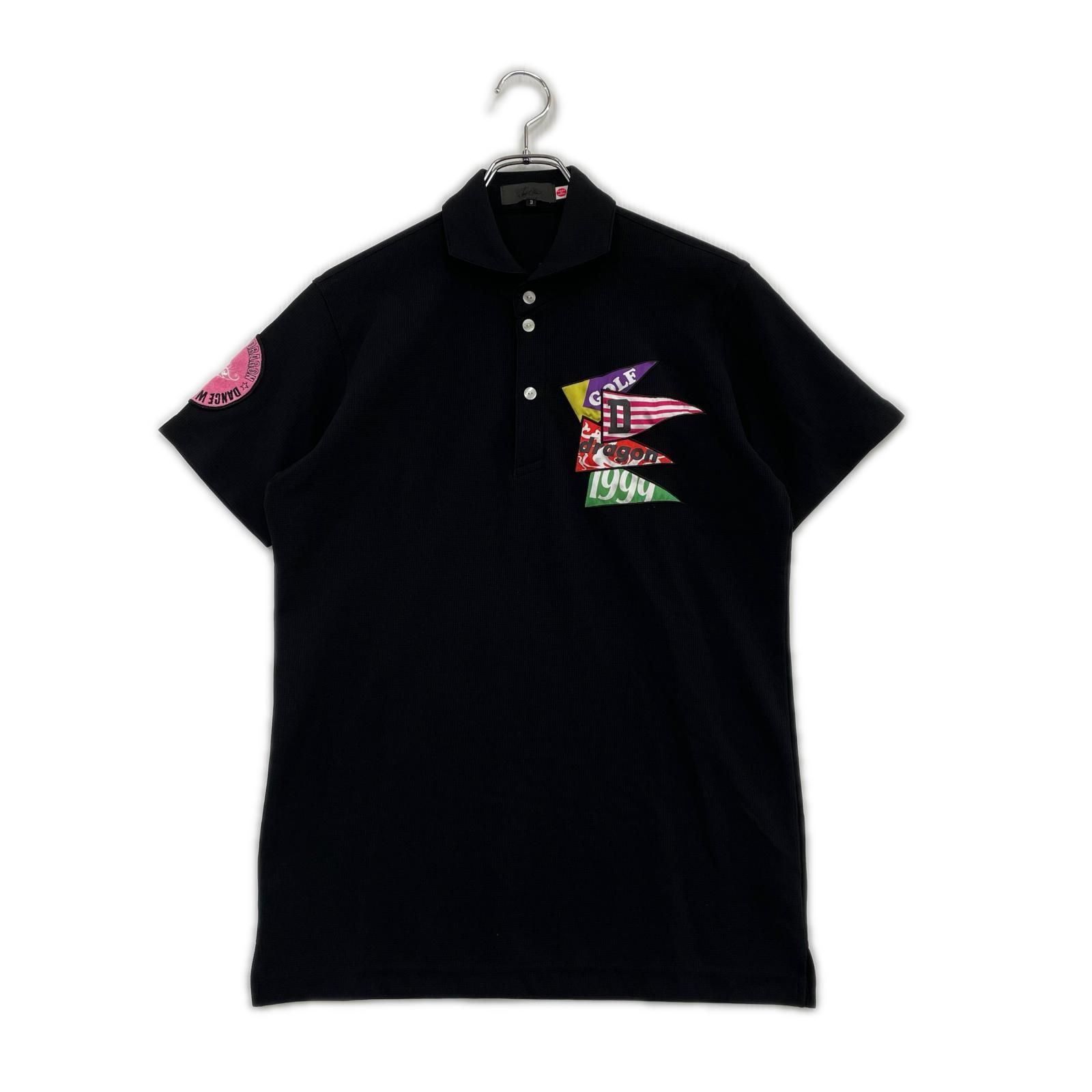 中古 メンズ ダンスウィズドラゴン DANCE WITH DRAGON 半袖ポロシャツ 3(L) 黒 ブラック ストレッチ ロゴワッペン