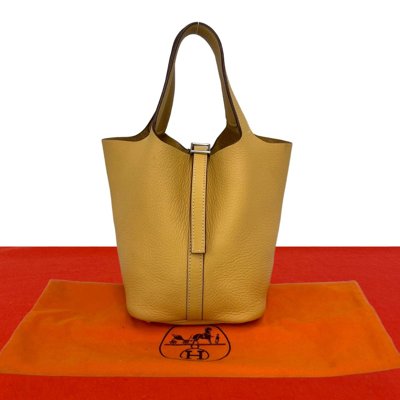 極 美品 保存袋付 □F 刻印 HERMES エルメス ピコタン PM トリヨンクレマンス レザー 本革 ハンドバッグ ミニ トートバッグ ジョーヌ 49073
