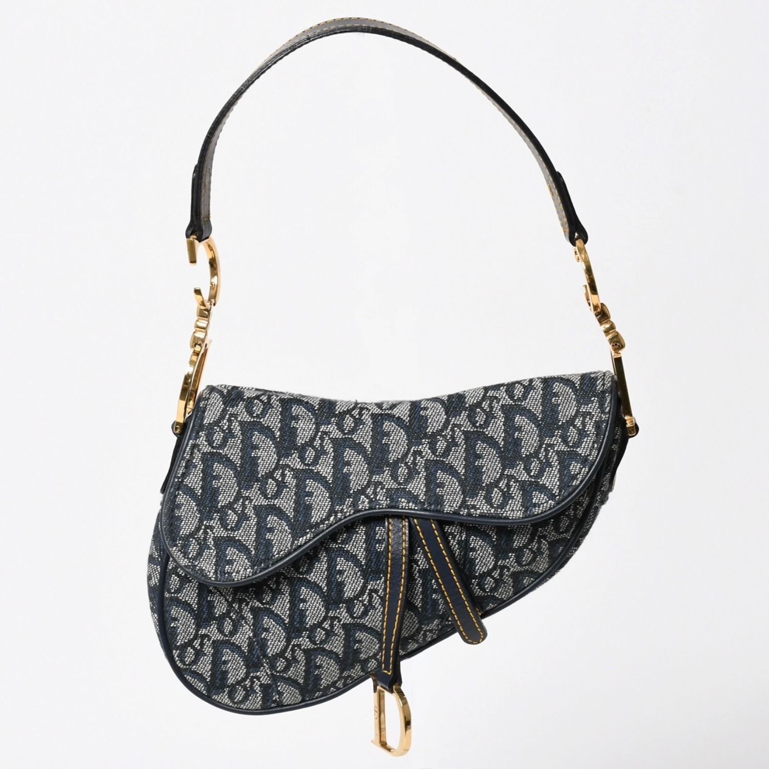 極美品 Christian Dior クリスチャンディオール ミニ サドルバッグ トロッター キャンバス レザー ネイビー 中古 4a005465 242,000円