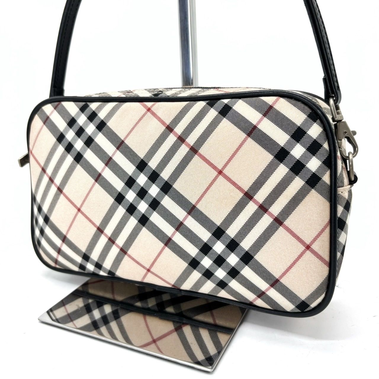 【良品】Burberry バーバリー ノバチェック ハンドバッグ ポーチ キャンバス ベージュ レディース