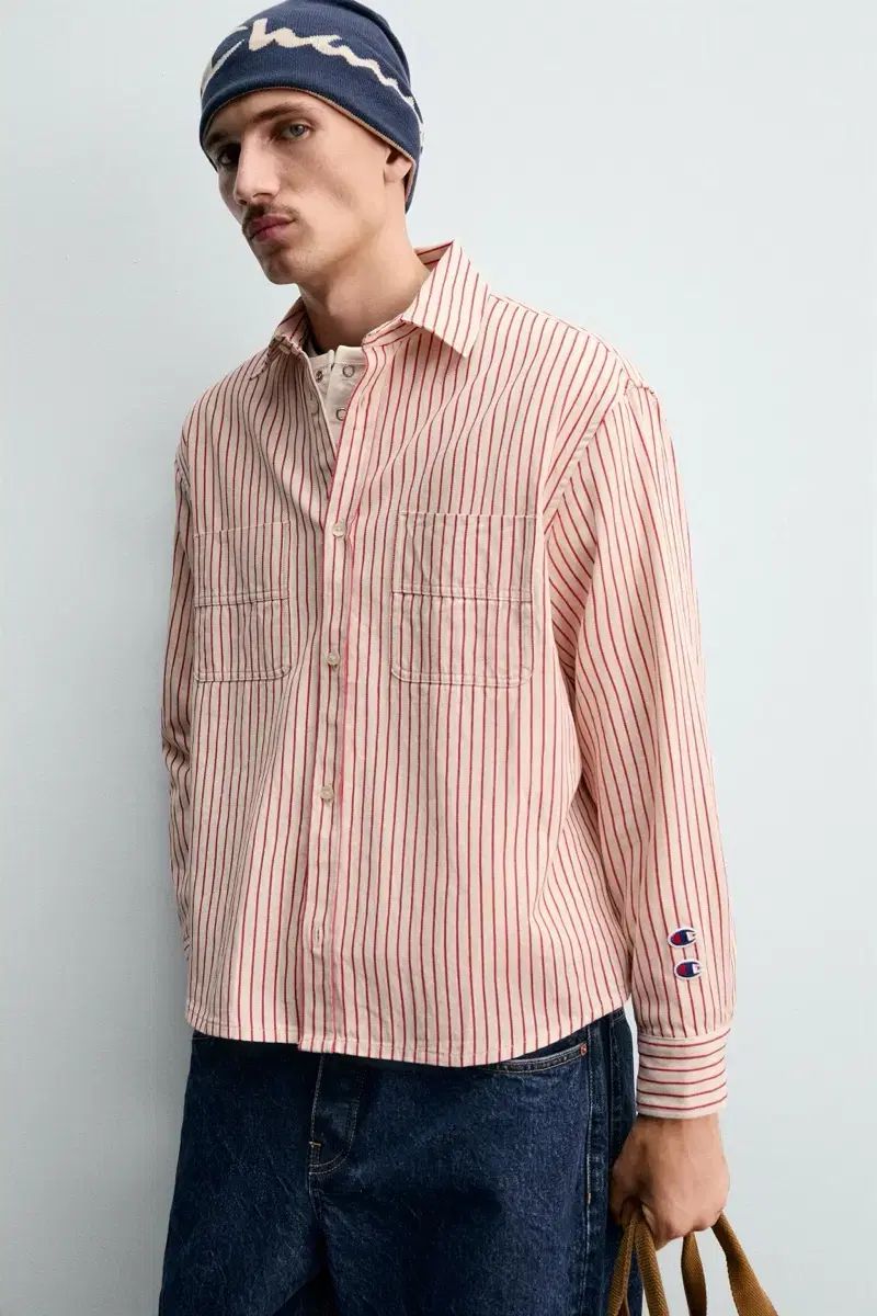 XL ザラ X Champion レッド ストライプ シャツ