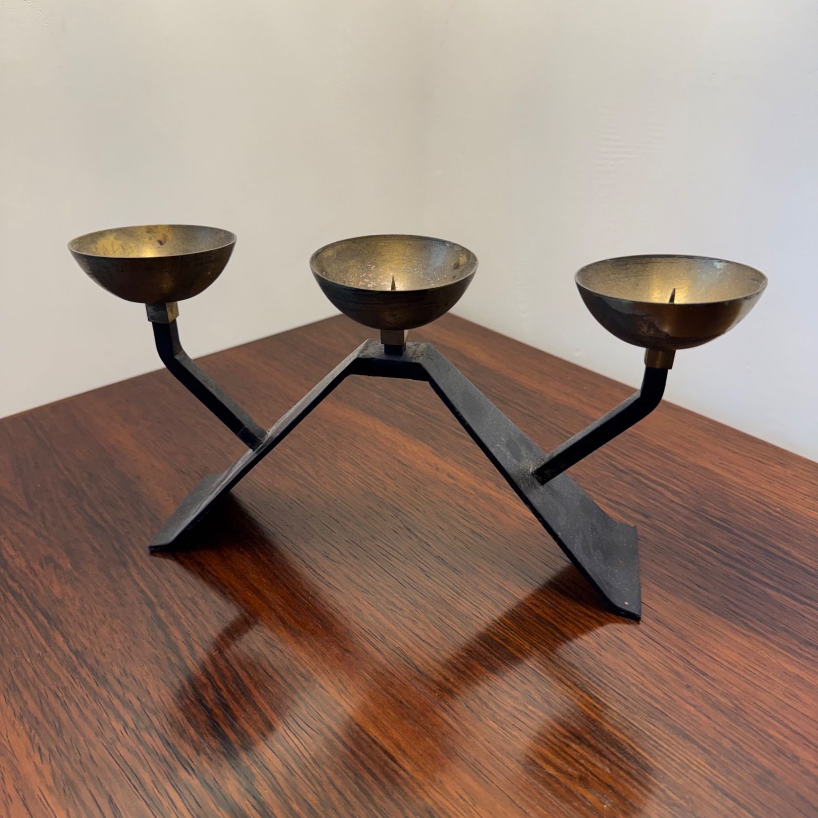 Vintage＜ヴィンテージ＞Germany Iron&Brass Candle Holder 3連