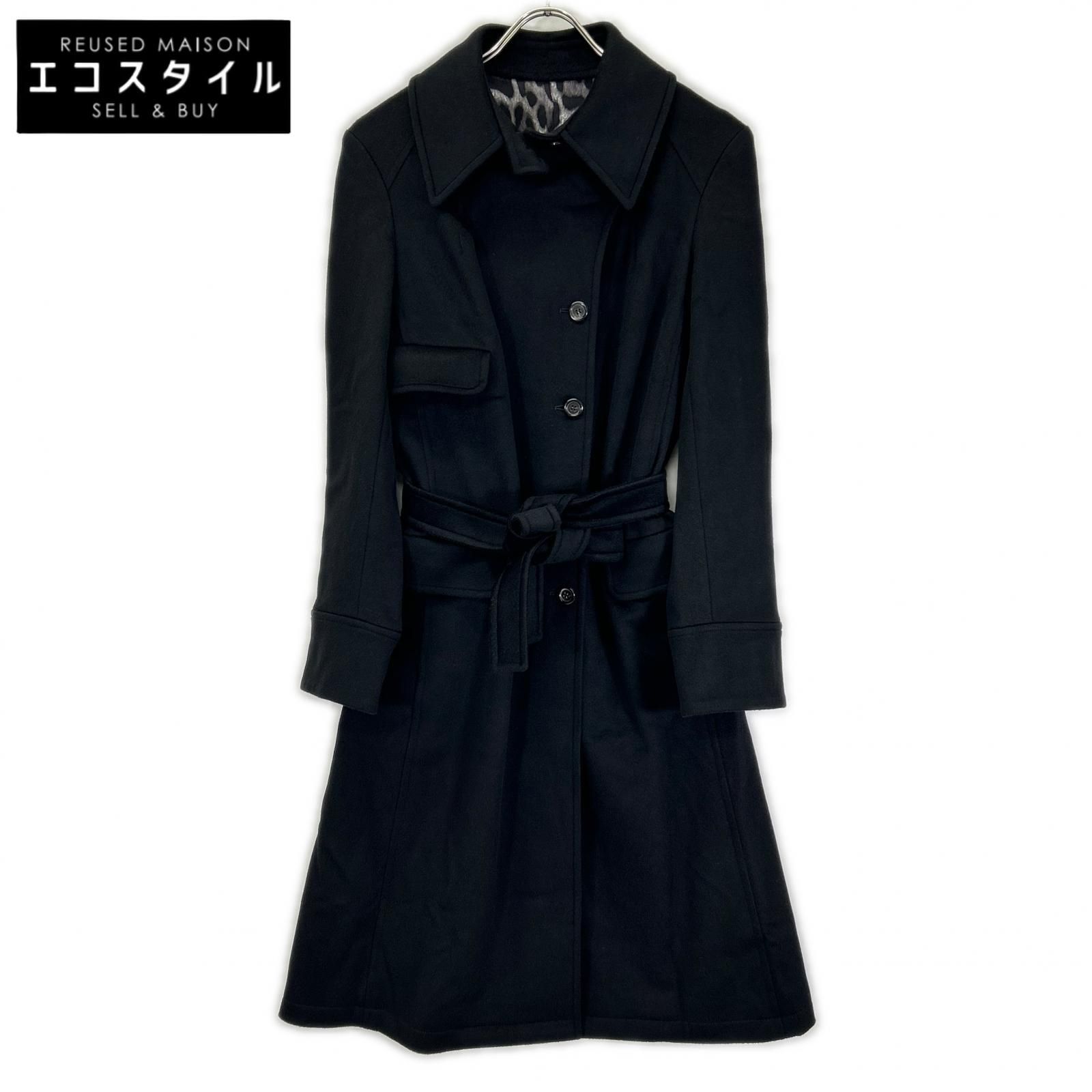 YvesSaintLaurent　イヴサンローラン　09年製 223411 ブラック ウール ベルト付き ロングコート　34