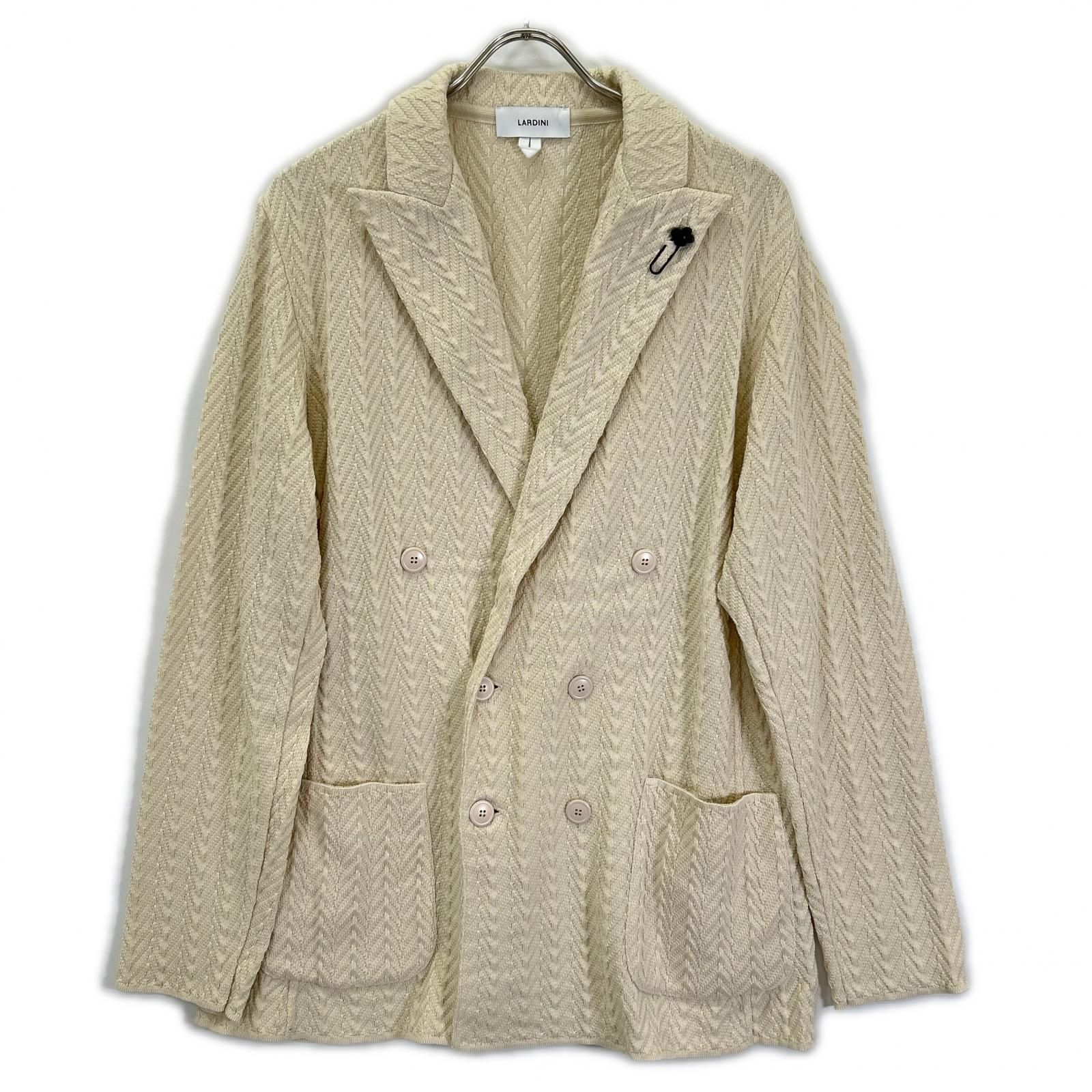 LARDINI ラルディーニ EQLJM57 アイボリー コットン ヘリンボーン ラペルピン ダブルブレストニットジャケット L LARDINI ラルディーニ EQLJM57 アイボリー コットン ヘリンボーン