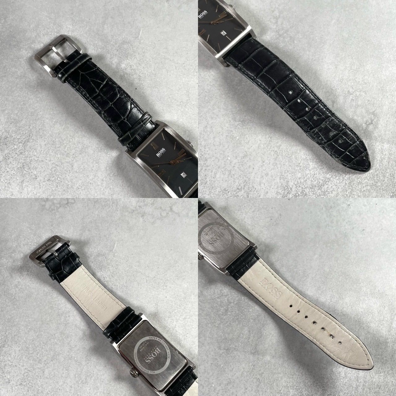【電池新品/稼働品】HUGO BOSS ヒューゴボス レクタンギュラー 腕時計 黒文字盤 デイト