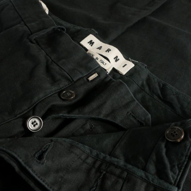 定価13万！ マルニ ロゴ刺繍 テーパードパンツ Black 46 マルニ MARNI コットンツイル テーパードパンツ スラックス 46