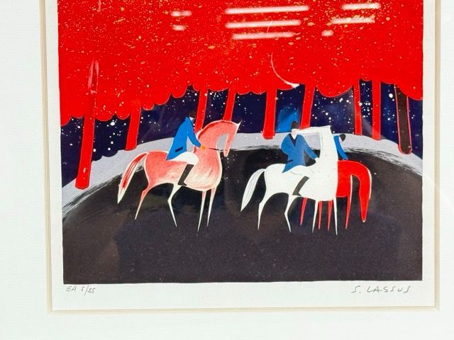 セルジュ・ラシス Serge Lassus 【秋の乗馬】リトグラフ 画寸約