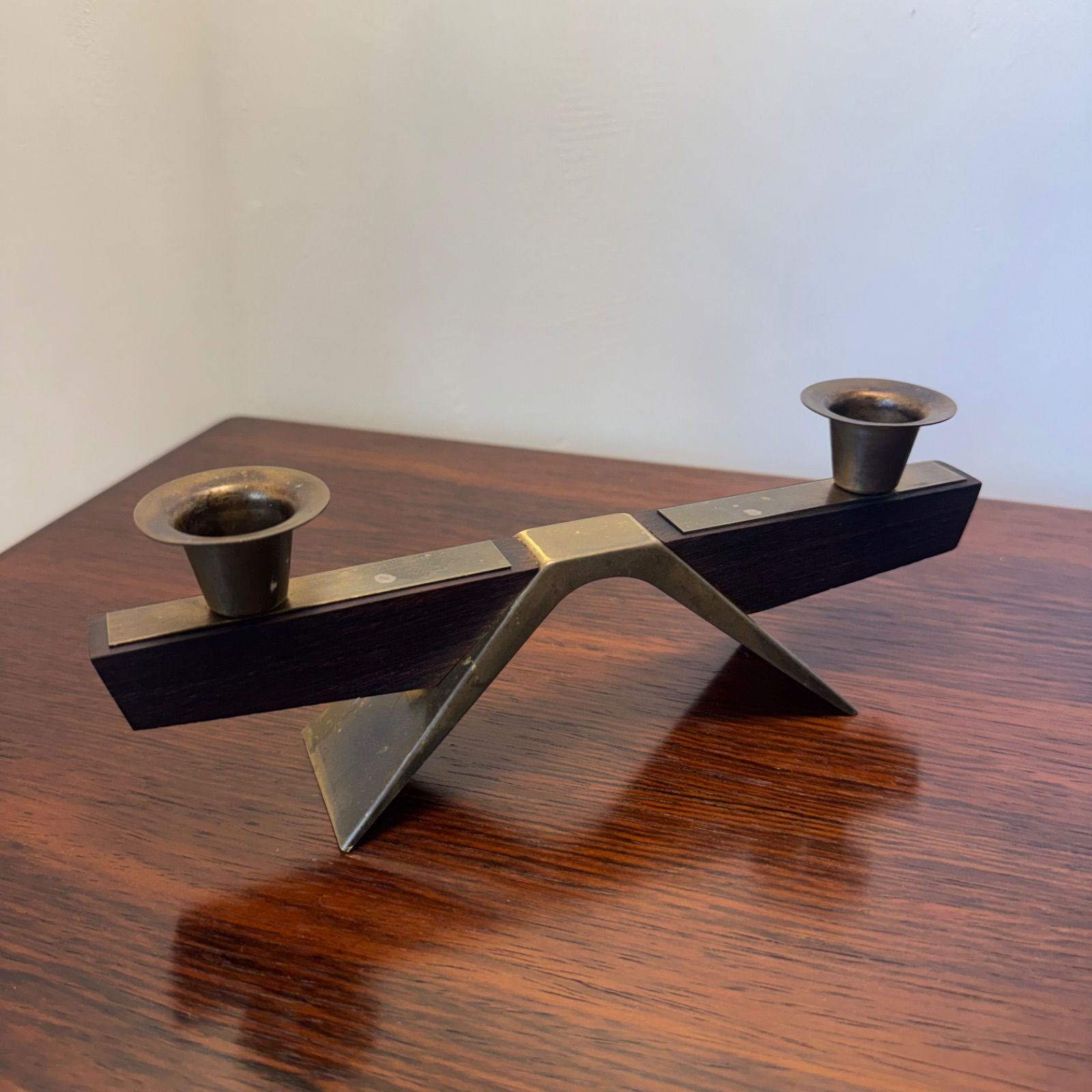 Vintage＜ヴィンテージ＞Denmark Rosewood&Brass Candle Holder 2連