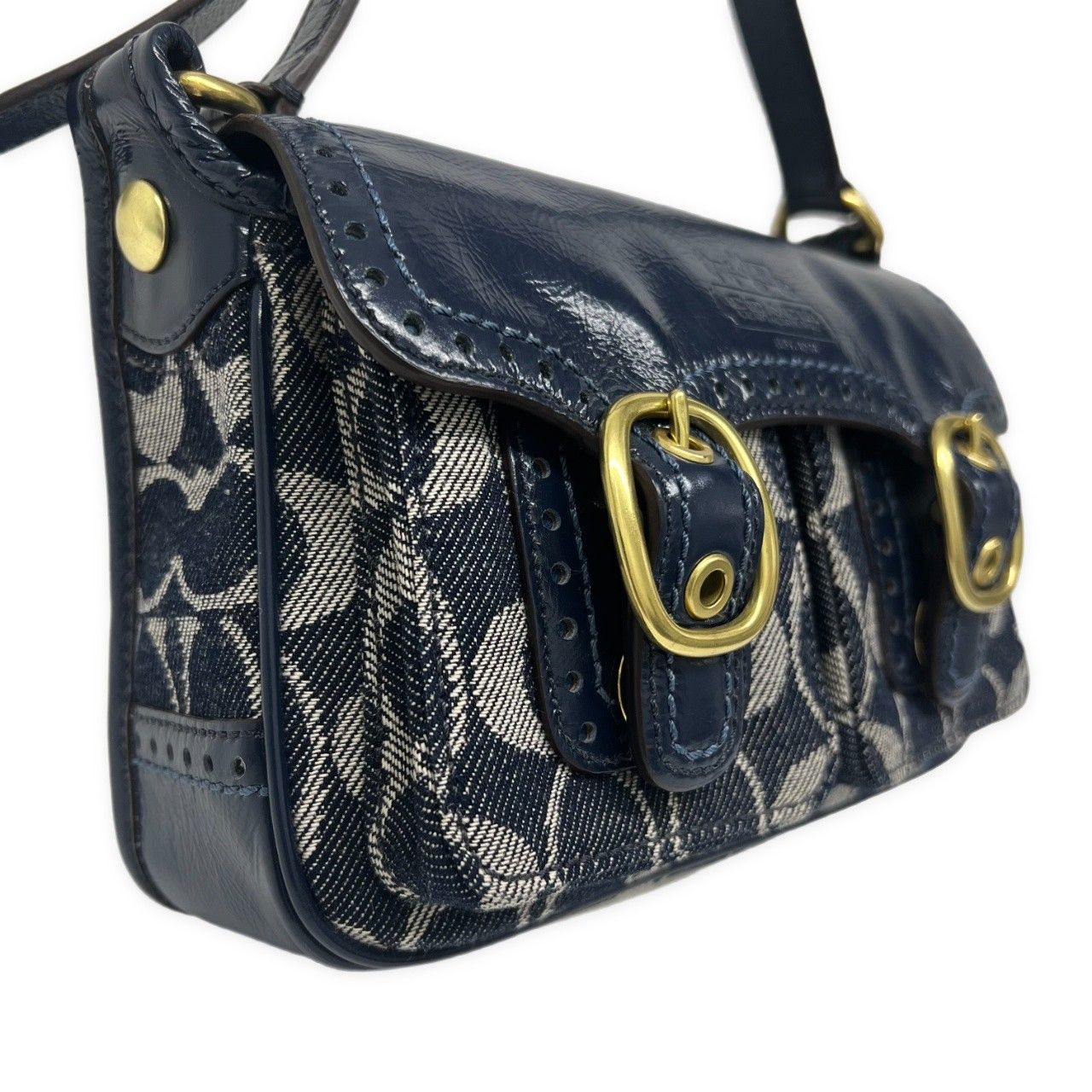 COACH コーチ ショルダーバッグ 斜め掛け デニム エナメル