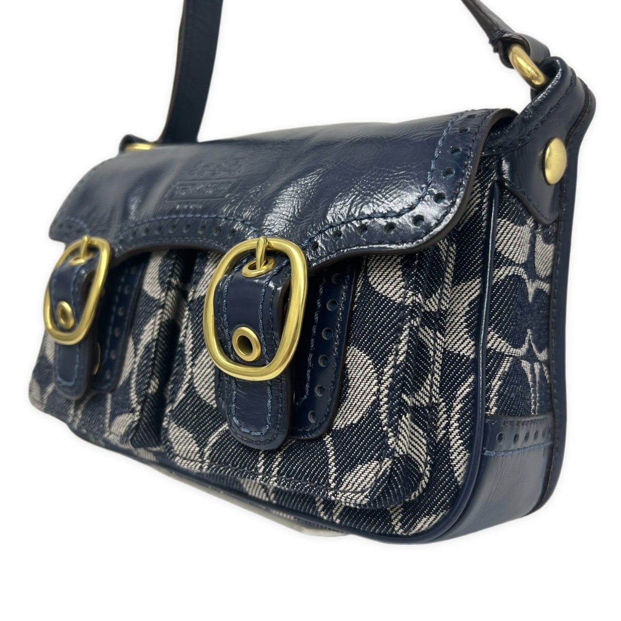 COACH コーチ ショルダーバッグ 斜め掛け デニム エナメル
