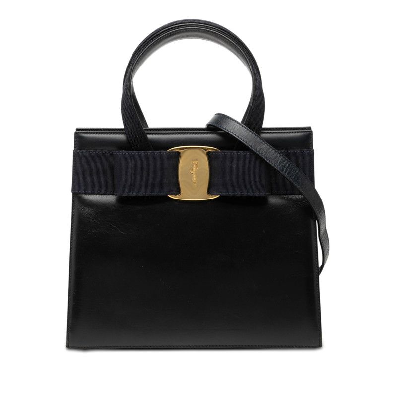サルヴァトーレフェラガモ ヴァラリボン ハンドバッグ ショルダーバッグ 2WAY ネイビー レザー レディース Salvatore Ferragamo【1-0279948】