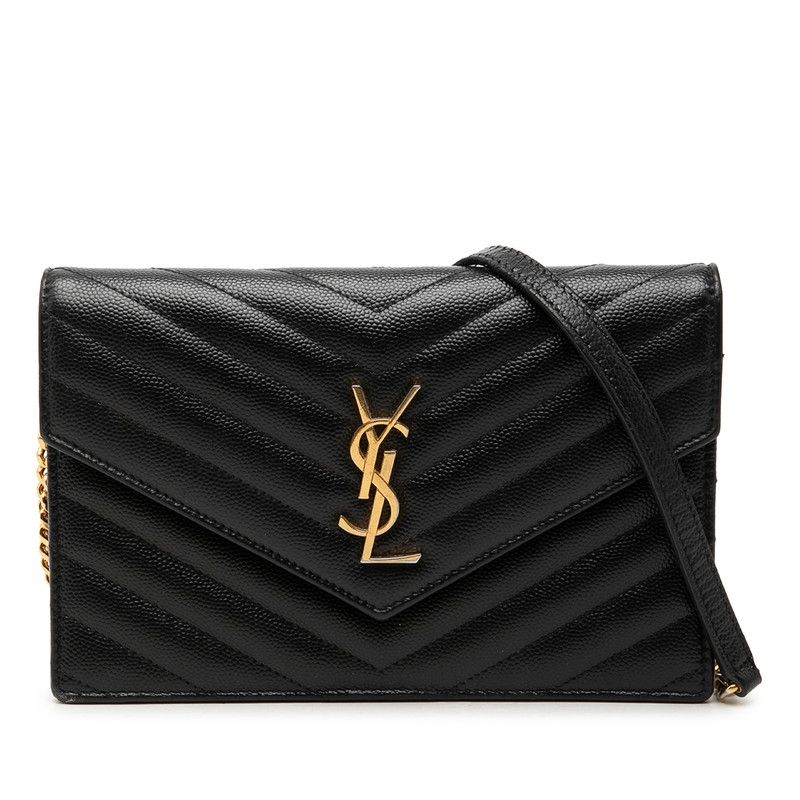 サンローラン YSLロゴ カサンドラ エンベロープ チェーン ウォレット ショルダーバッグ 393953 ブラック レザー レディース SAINT LAURENT【1-0279964】