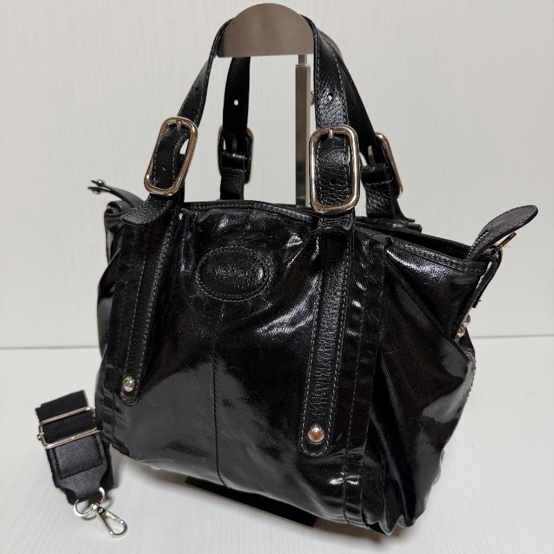 美品 TOD'S トッズ エナメル ショルダーバッグ ブラック TOD'S トッズ ショルダーバッグ ブラック エナメル レザー 2WAY