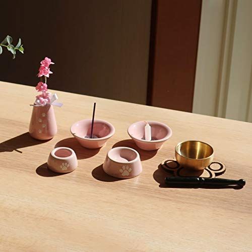 ペット仏具セット 肉球 あしあと 刻印入り 8点セット 肉球おりんセット (ピンク)