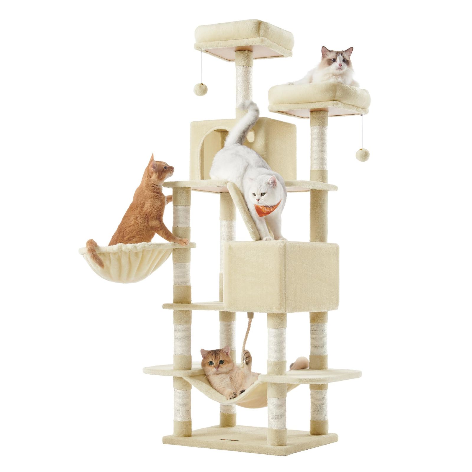 FEANDREA キャットタワー スリム 大型猫用 多頭飼い ハンモック 省スペース 安定感 高さ168cm