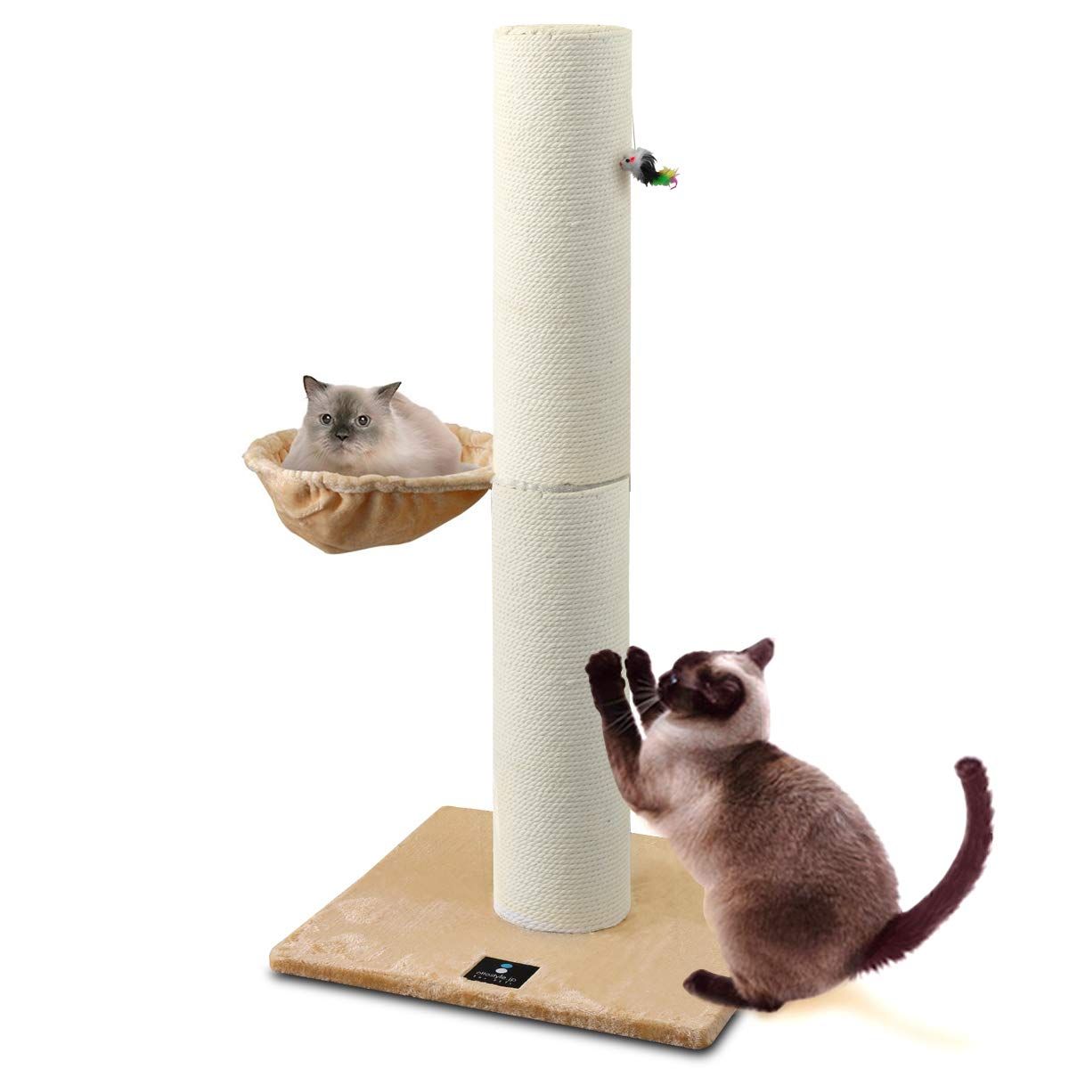 ottostyle.jp 猫爪とぎポール つめとぎ キャットツリー 据え置き 120cmロングタイプ 極太(直径約20cm) 【ベージュ】 綿縄巻き/おもちゃ付タイプ