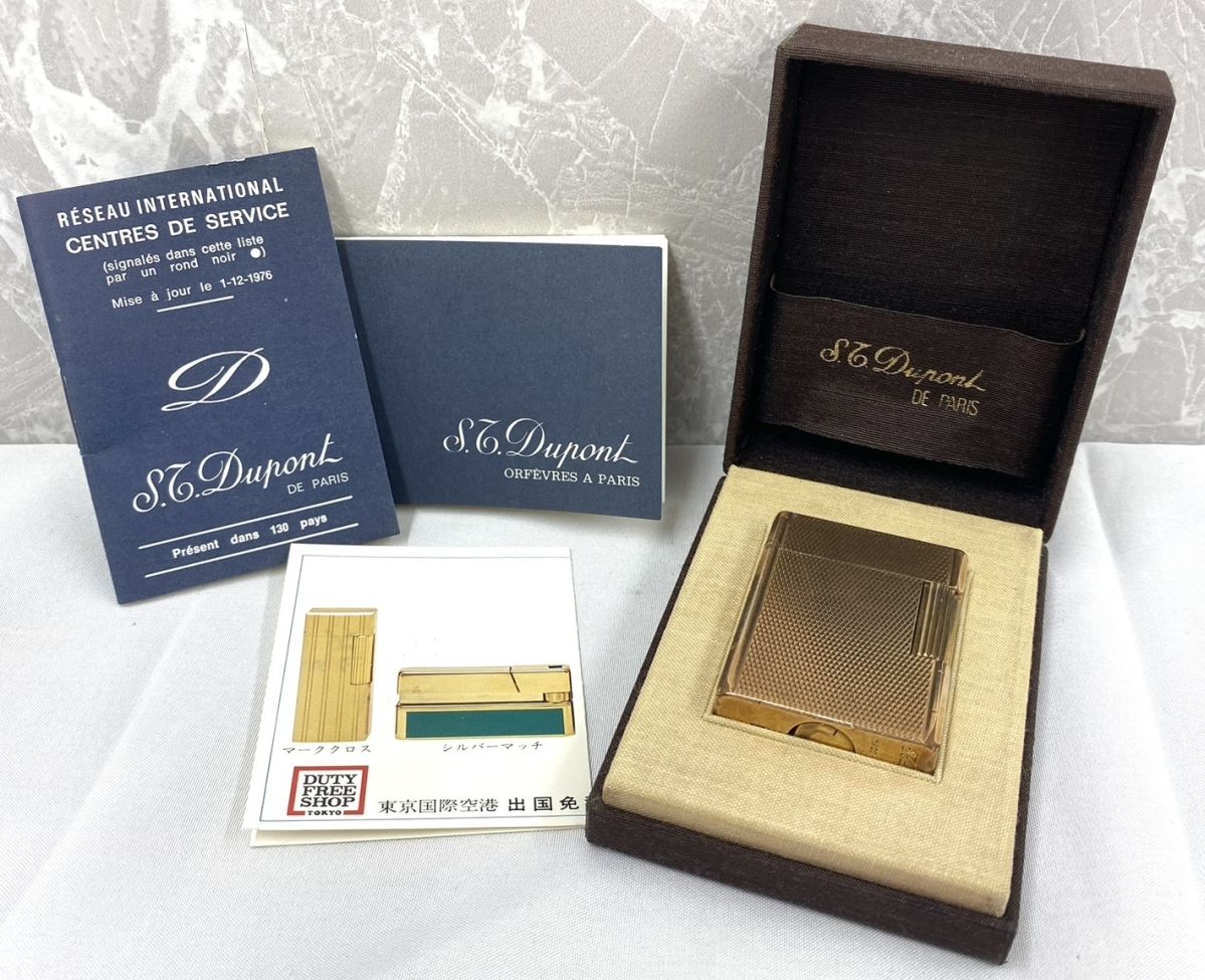 【S.T.デュポン　S.T.Dupont】ガスライター　20μ　ゴールドケース　ローラー式　ケース・説明書付き　喫煙具